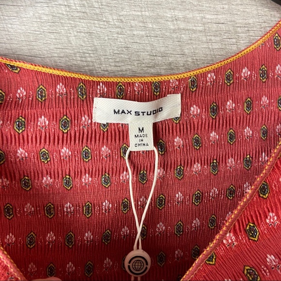 Max studio smocked cap sleeve boho print dress - Picture 3 of 11